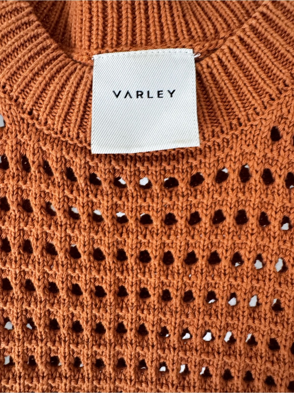 Varley Open-Knit Sleeveless Sweater Vest in Rust Orange - Picture 3 of 3